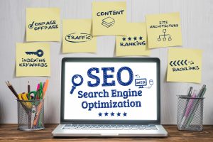 SEO: displayed on laptop screen